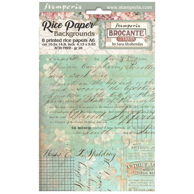 Selection of 8 Rice papers A6 backgrounds - Brocante Antiques