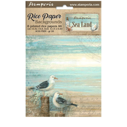 Selection of 8 Rice papers A6 backgrounds - Sea Land
