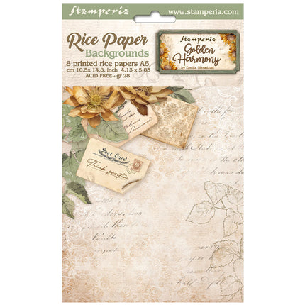 Selection 8 Rice paper A6 backgrounds - Golden Harmony