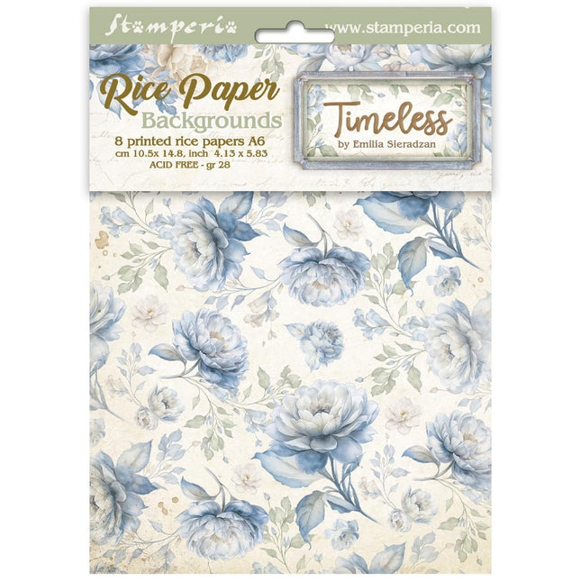 Selection 8 Rice paper A6 backgrounds - Timeless
