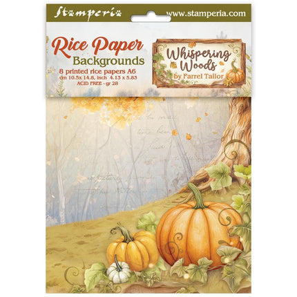 Selection 8 Rice Paper A6 Backgrounds - Whispering Woods  
