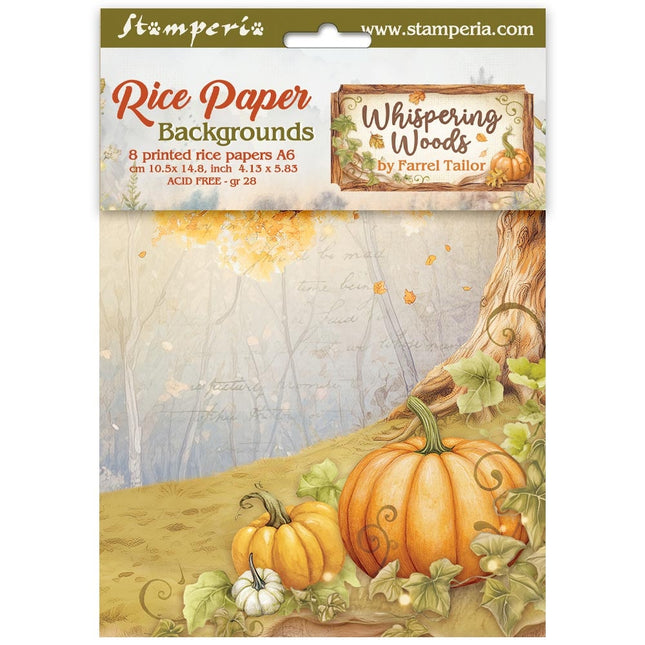 Selection 8 Rice Paper A6 Backgrounds - Whispering Woods  