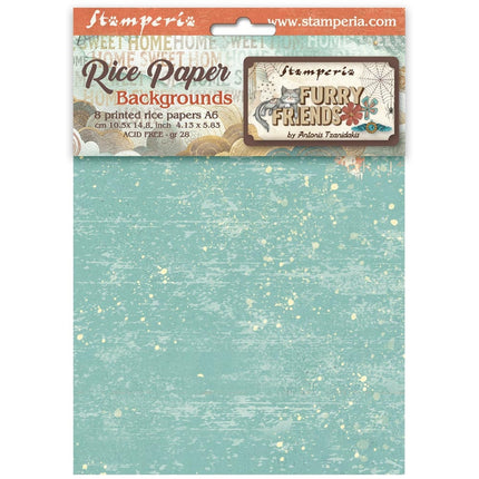 Selection 8 Rice paper A6 backgrounds Furry Friends