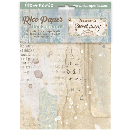 Selection 8 Rice Paper A6 Backgrounds Secret Diary