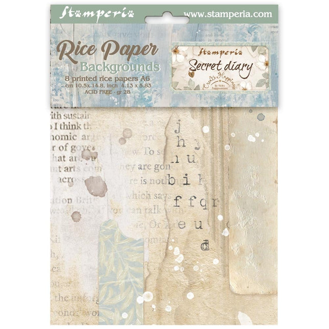 Selection 8 Rice Paper A6 Backgrounds Secret Diary
