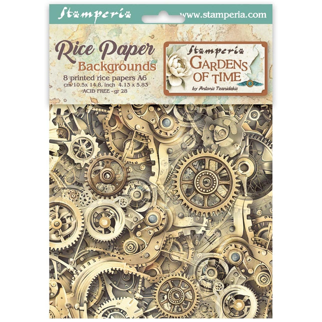 Printed 8 Rice paper A6 backgrounds selection for Art and Craft - Gardens of Time