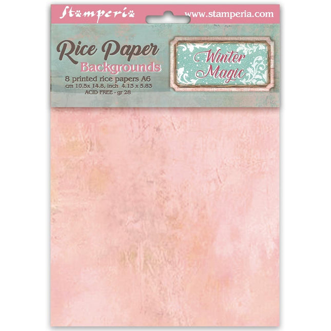 Printed 8 Rice paper A6 backgrounds selection for Art and Craft - Winter Magic 