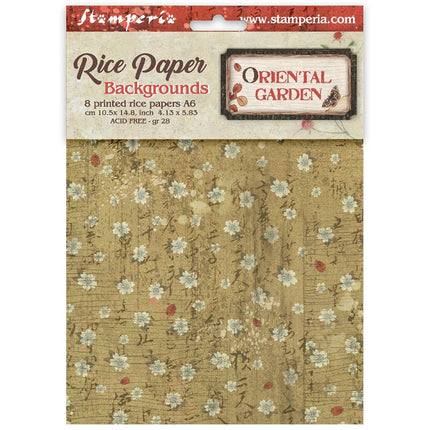 Printed 8 Rice paper A6 backgrounds selection for Art and Craft - Oriental Garden 