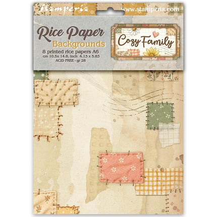 Printed 8 Rice paper A6 backgrounds selection for Art and Craft - Cozy Family