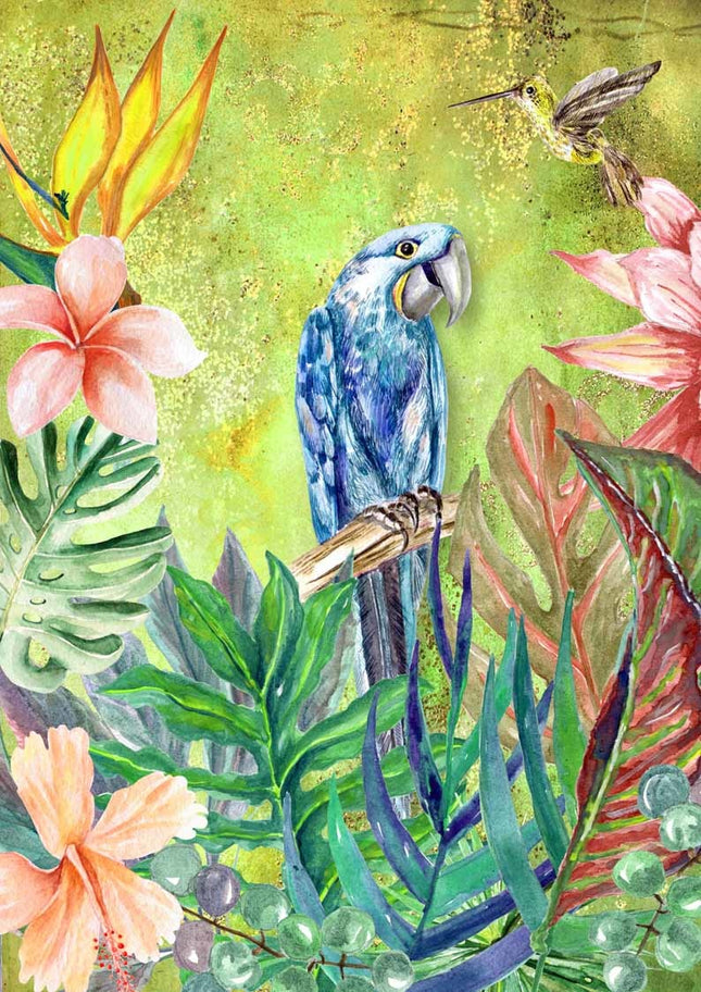 Tropical BLUE Bird with Green Background Rice Paper A4Tropical BLUE Bird with Green Background Rice Paper A4