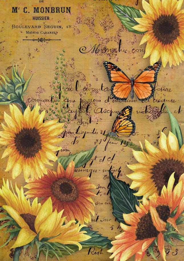 Sunflowers and Monarch Butterfly Rice Paper A3Sunflowers and Monarch Butterfly Rice Paper A3