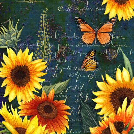Sunflowers and Monarch Green Butterfly Rice Paper A4Sunflowers and Monarch Green Butterfly Rice Paper A4