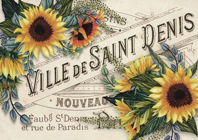 Sunflowers with Ville de St Denis Label Rice Paper A4Sunflowers with Ville de St Denis Label Rice Paper A4