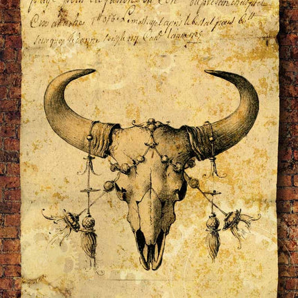 Grunge Bull Skull with Brick Background Rice Paper A4Grunge Bull Skull with Brick Background Rice Paper A4