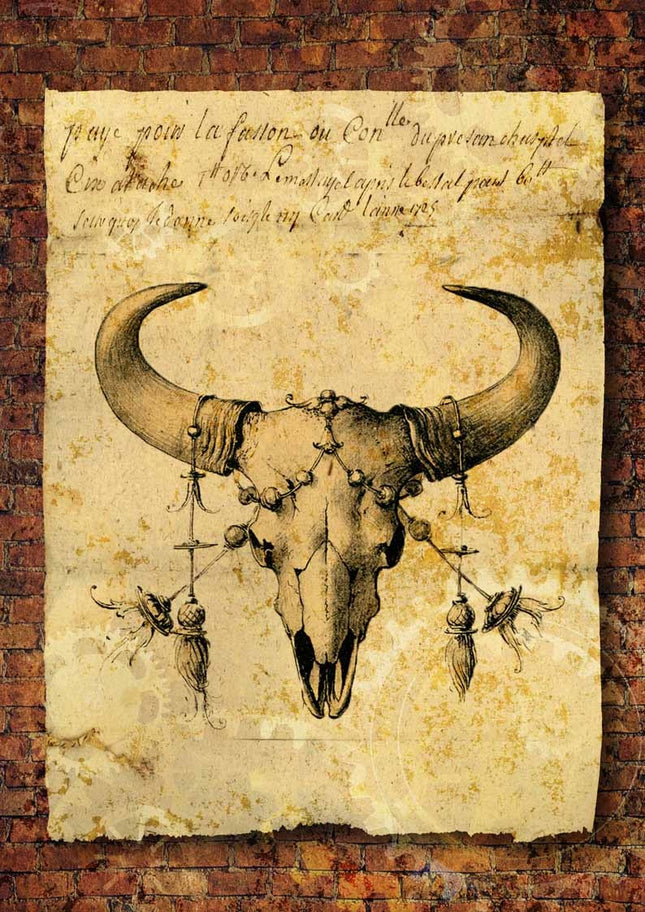 Grunge Bull Skull with Brick Background Rice Paper A4Grunge Bull Skull with Brick Background Rice Paper A4