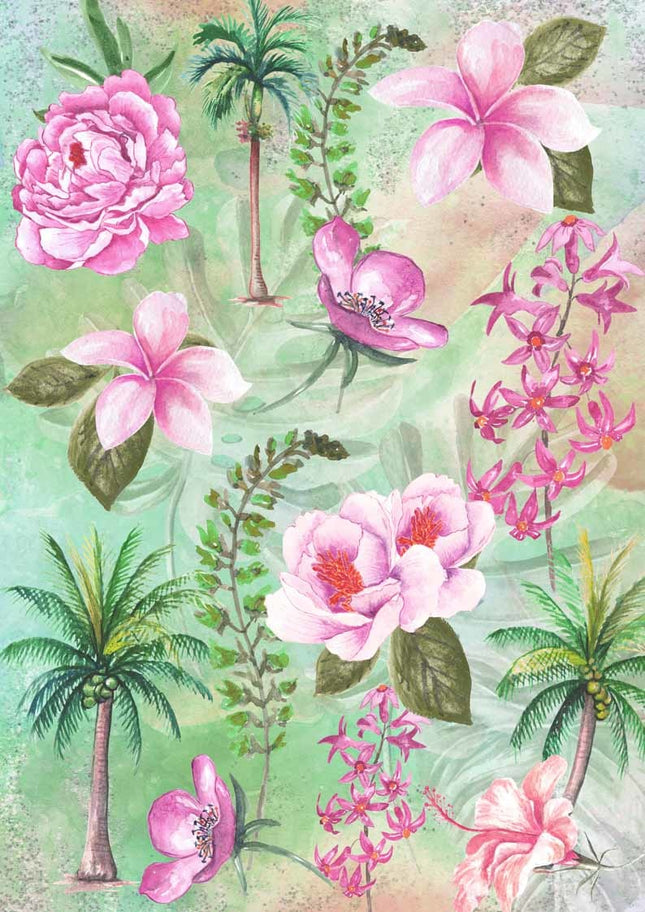 Tropical Floral Collage Rice Paper A4Tropical Floral Collage Rice Paper A4