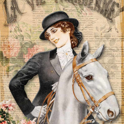 La Vie Parisienne Girl with Horse French Rice Paper A4La Vie Parisienne Girl with Horse French Rice Paper A4