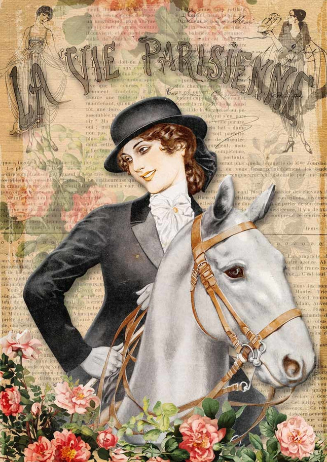 La Vie Parisienne Girl with Horse French Rice Paper A4La Vie Parisienne Girl with Horse French Rice Paper A4