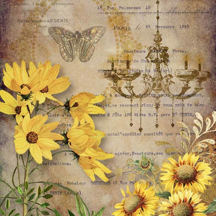 Elegant Sunflowers with Chandelier Rice Paper A4Elegant Sunflowers with Chandelier Rice Paper A4