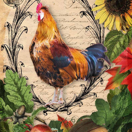 Autumn Rooster with Harvest Vegetables Rice Paper A4Autumn Rooster with Harvest Vegetables Rice Paper A4