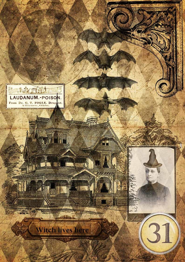 Halloween Haunted House with Witch A4Halloween Haunted House with Witch A4