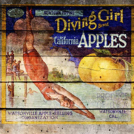 Diving Girl Antique Crate A4Diving Girl Antique Crate A4