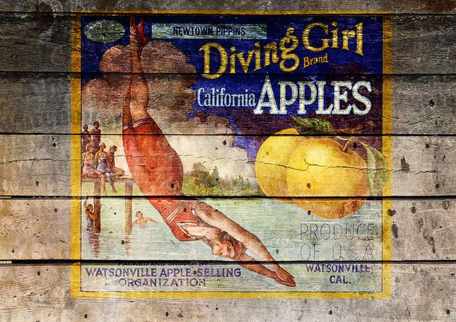 Diving Girl Antique Crate A4Diving Girl Antique Crate A4