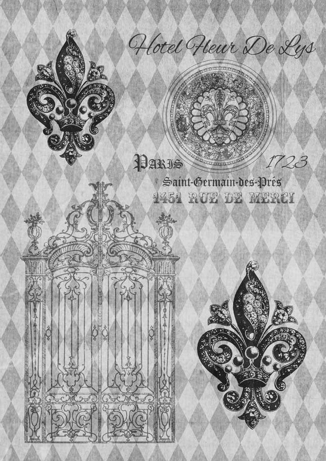 Hotel Harlequin Fleur de Lis Black and White A4Hotel Harlequin Fleur de Lis Black and White A4