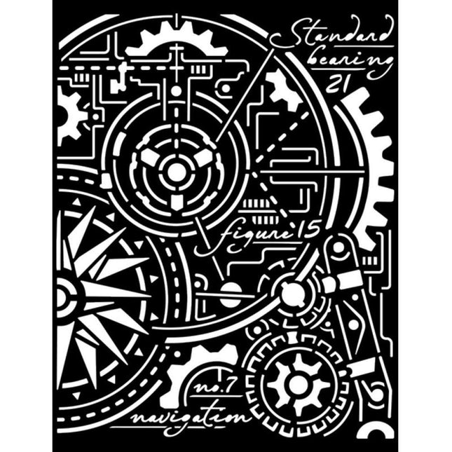 Thick stencil cm 20X25 - Sir Vagabond Aviator gears compass