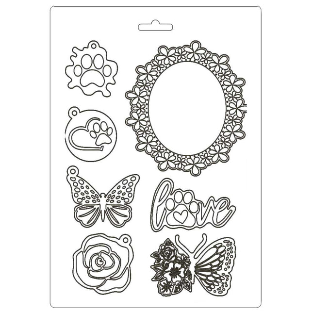 Soft Mould A5 - Circle of Love frame and butterfly