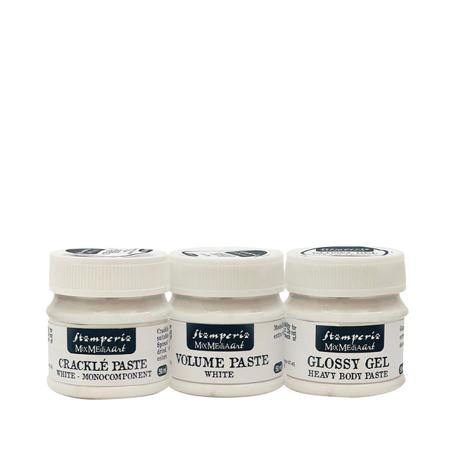 Selection mixed media paste : Volume paste, glossy, crackle 50ml