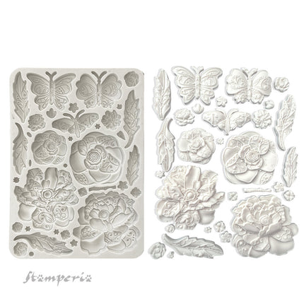 Silicone mold A5 - Old Lace butterfly and flowers