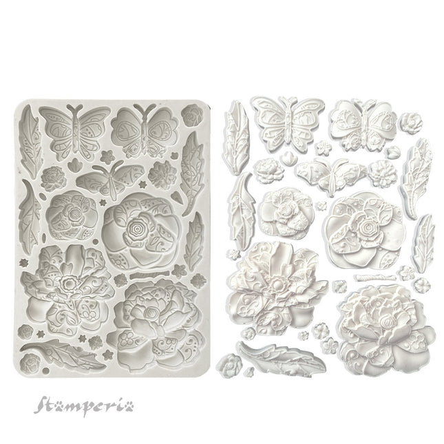 Silicone mold A5 - Old Lace butterfly and flowers