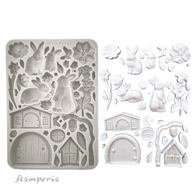 Silicon mould A5 - Rabbit and flowers