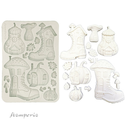 Silicone Mold A5 - Whispering Woods Boots and Pumpkin House  