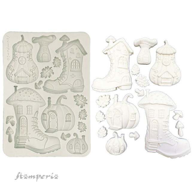 Silicone Mold A5 - Whispering Woods Boots and Pumpkin House  