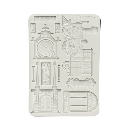 Silicon mould Designs A5 for Art and Craft - Gardens of Time train and longcase clock