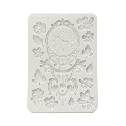 Silicon mould Designs A5 for Art and Craft - Gardens of Time clock and flowers