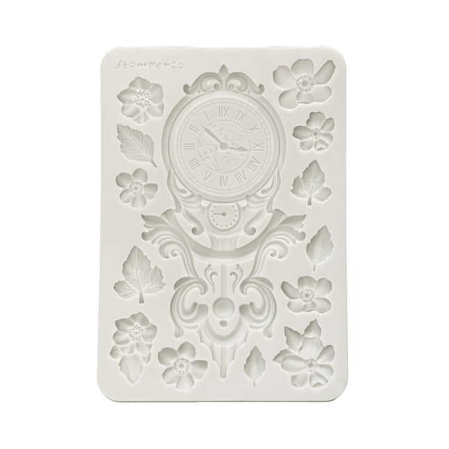Silicon mould Designs A5 for Art and Craft - Gardens of Time clock and flowers