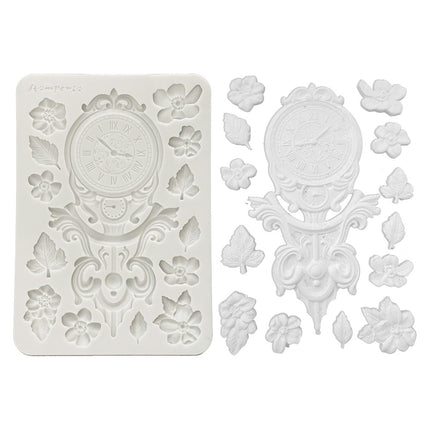 Silicon mould Designs A5 for Art and Craft - Gardens of Time clock and flowers