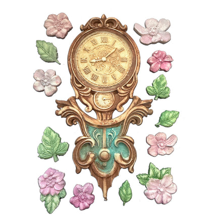 Silicon mould Designs A5 for Art and Craft - Gardens of Time clock and flowers