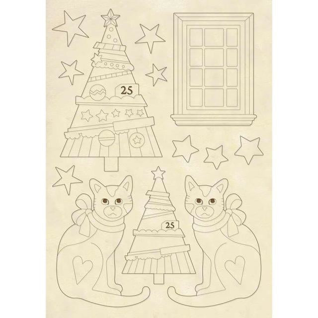 Wooden shape A5 - Trees and cats