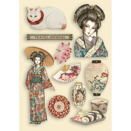 Colored Wooden shape A5 - Sir Vagabond in Japan lady