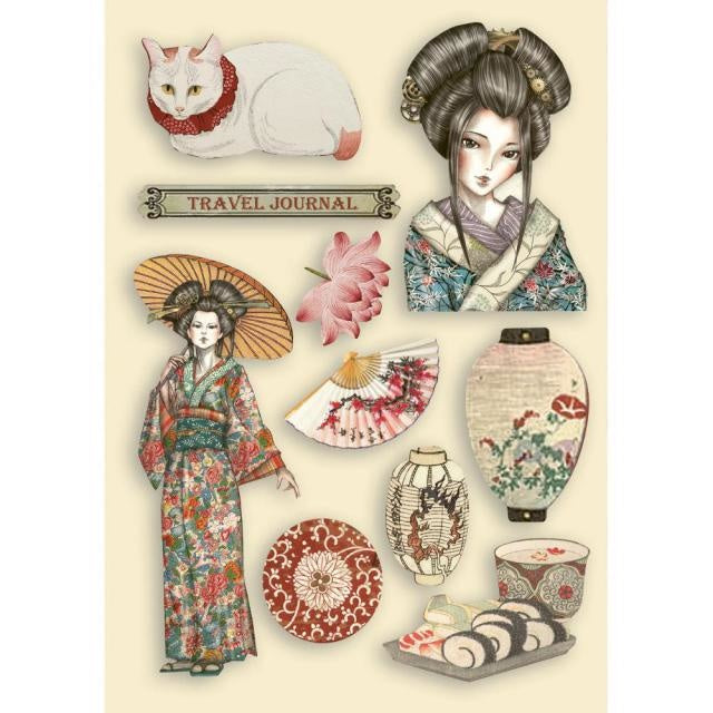 Colored Wooden shape A5 - Sir Vagabond in Japan lady