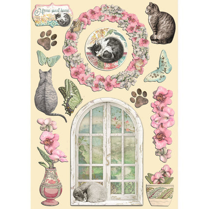 Colored Wooden shape A5 - Orchids and Cats