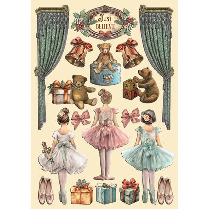 Colored wooden shape A5 - The Nutcracker ballet and teddy