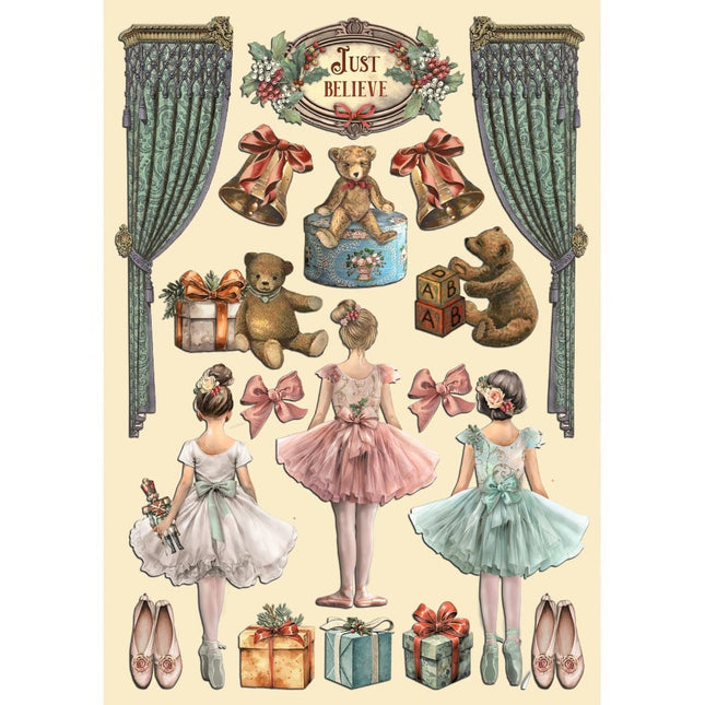 Colored wooden shape A5 - The Nutcracker ballet and teddy