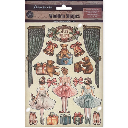 Colored wooden shape A5 - The Nutcracker ballet and teddy