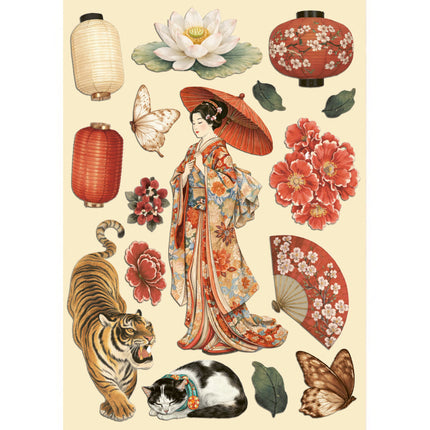 Printed decorative Wooden shape for Art and Craft A5 - Oriental Garden 