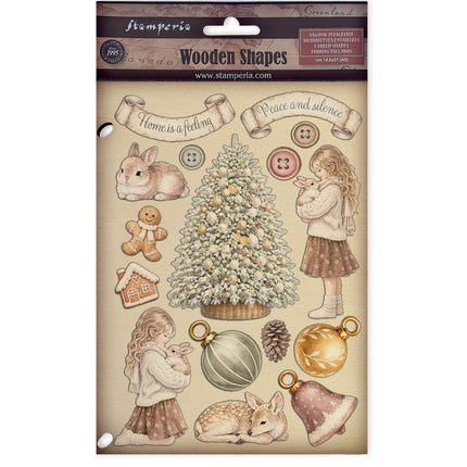 Printed decorative Wooden shape for Art and Craft A5 - White Christmas
